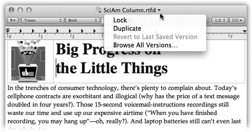 Point to the title of your document to see this secret menu. It contains the full list of commands that pertain to Versions.