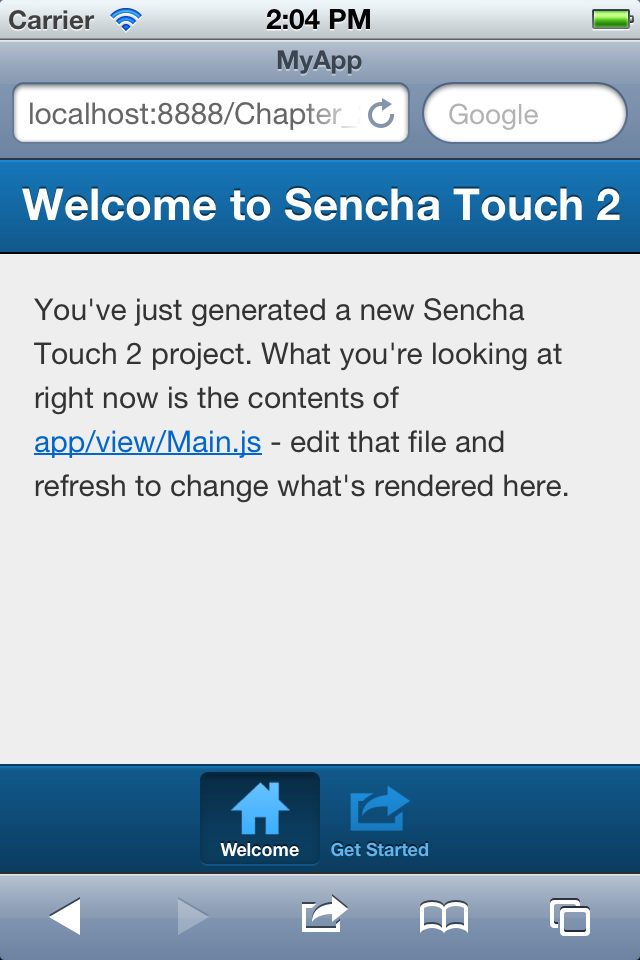 Sencha Touch 2 application generated by the command-line tools