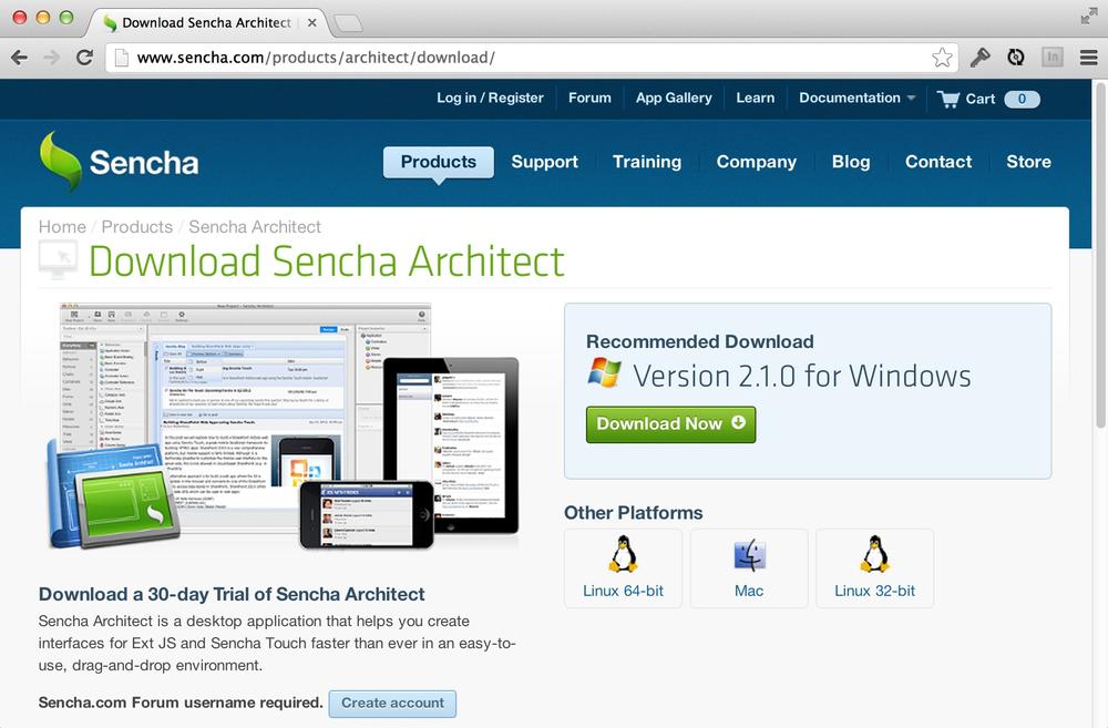 Sencha Architect download page