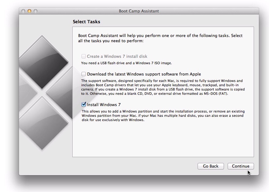 If you ever truly want to install Windows, the process will be different. But for the purposes of partitioning, only check the Install Windows box.