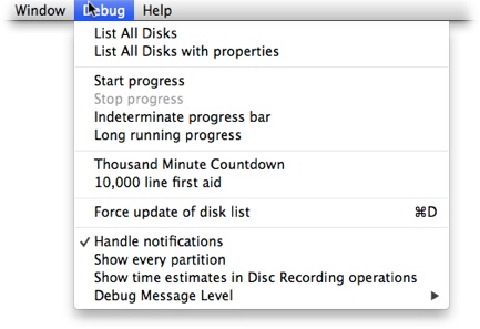 Disk Utility’s Debug menu. You might not have seen it before, but it can be very useful.