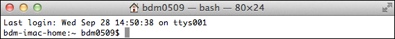 When you first open Terminal, you won’t be too impressed. You’ll get a line that probably matches your computer’s name and then a weird dollar sign. Don’t worry…this will all soon be old hat.