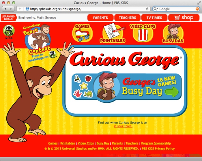 Some websites rely almost exclusively on graphics for both looks and function. The home page of the Curious George website (), for instance, uses graphics not just for pictures of the main character, but for the page’s background and navigation buttons, too.