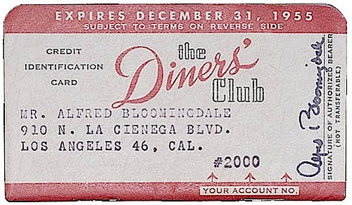 Alfred Bloomingdale’s Diners Club card (courtesy of Diners Club, 1954)