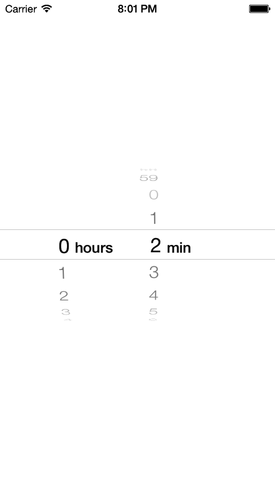 A two-minute countdown duration set on a date picker