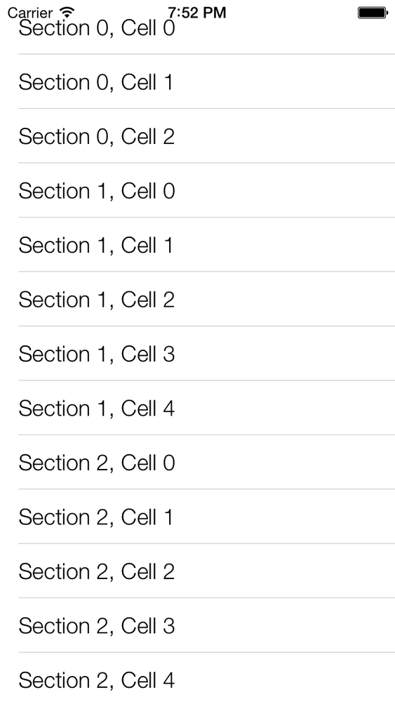 A plain table view with three sections