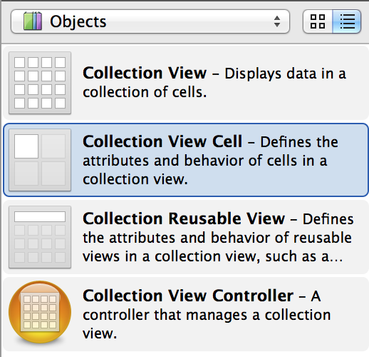 The Collection View Cell UI object in the Object Library of Interface Builder