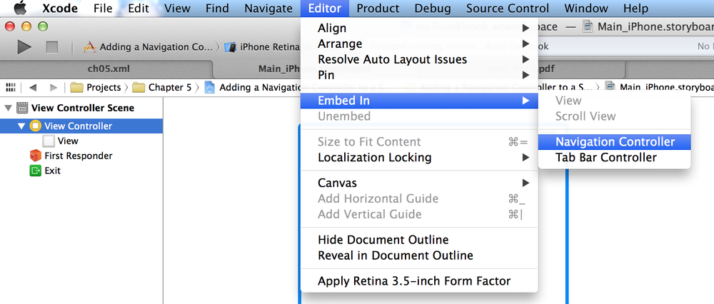 Embedding your view controller in a navigation controller