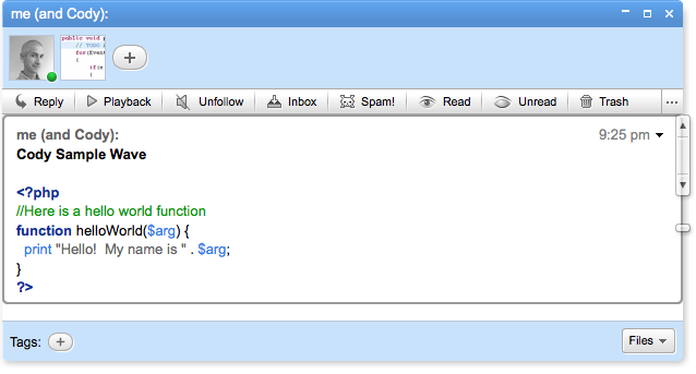 My PHP function nicely formatted after Cody did its work.