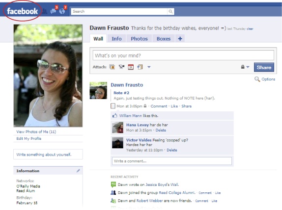 example facebook profile page