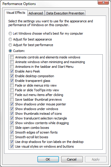 The Performance Options window is a good place to start looking for fat to trim