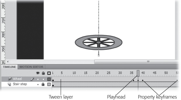 The tween layer is a light blue to distinguish it from the other layers. The small diamond-shaped markers are property keyframes.