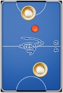 Familiar physical metaphors work well to suggest touchscreen gestures, even for iPhone newcomers. User tests show that first-timers instinctively get how to swipe a picker menu to spin its dials, as in Lose It! (left). In the Air Hockey app (right), newbies immediately understand that they can nudge the mallet with their finger to play.