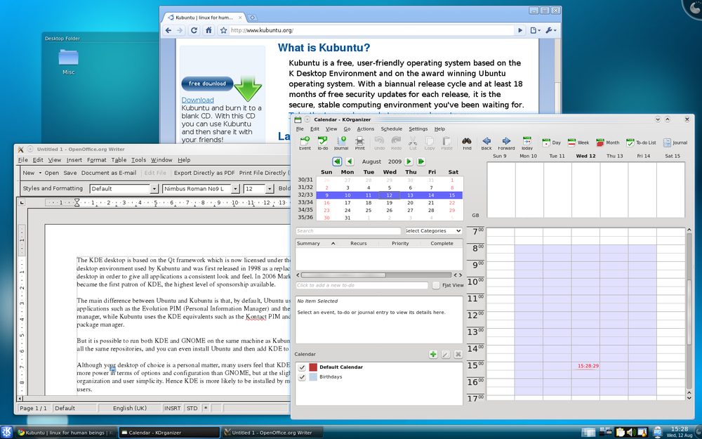 A typical Ubuntu desktop running under KDE