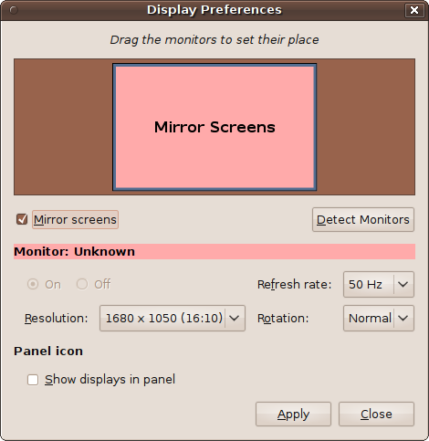 The Display Preferences window, showing a resolution of 1680 × 1050 pixels