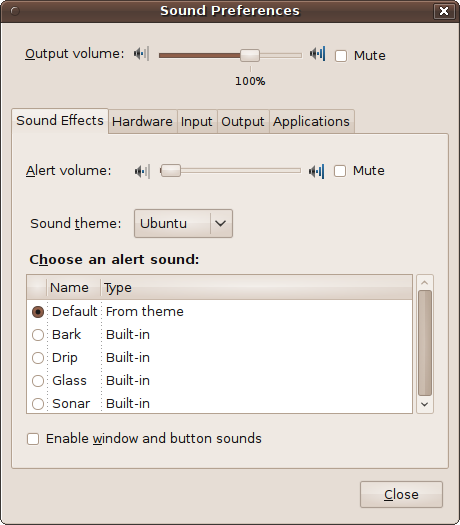 The Sound Preferences window