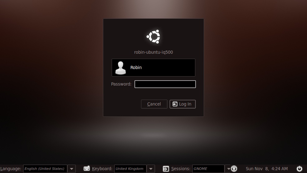 The Ubuntu login screen