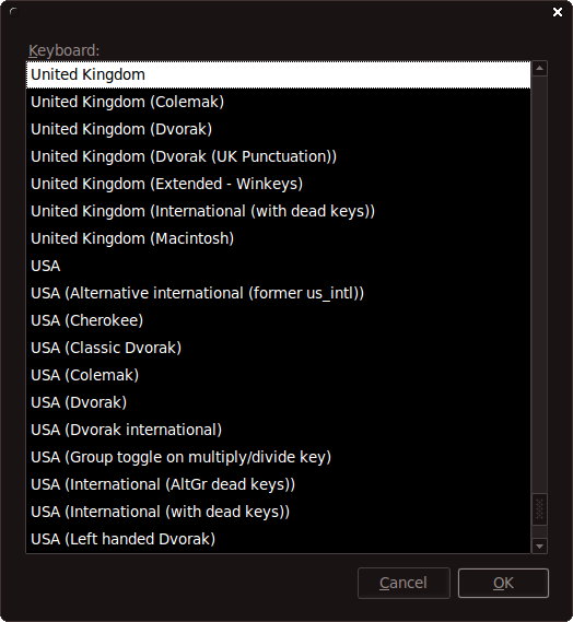 Choosing the keyboard layout