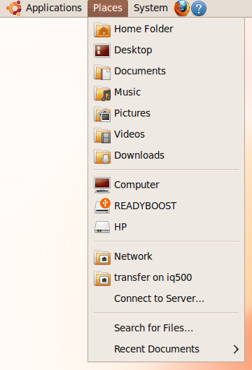 The Places menu