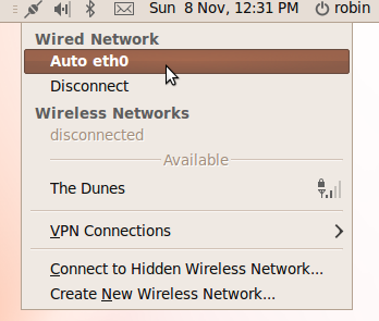 The Network Connections menu