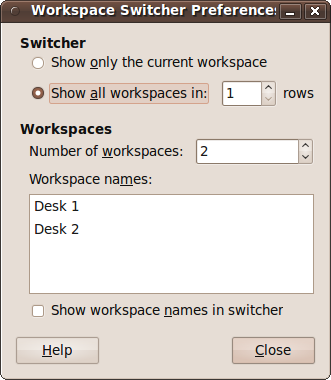 The Workspace Switcher Preferences window