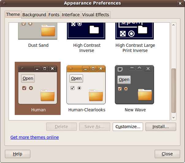 The Appearance Preferences window