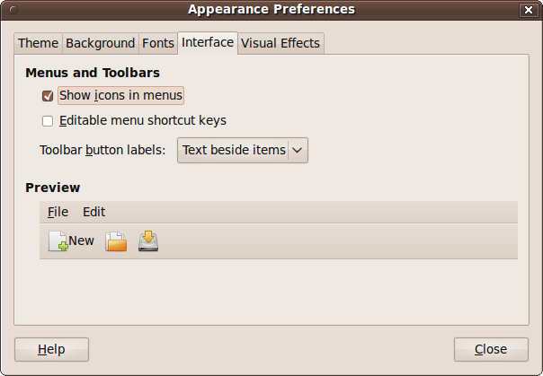 Configuring the display of icons, menus, and toolbars