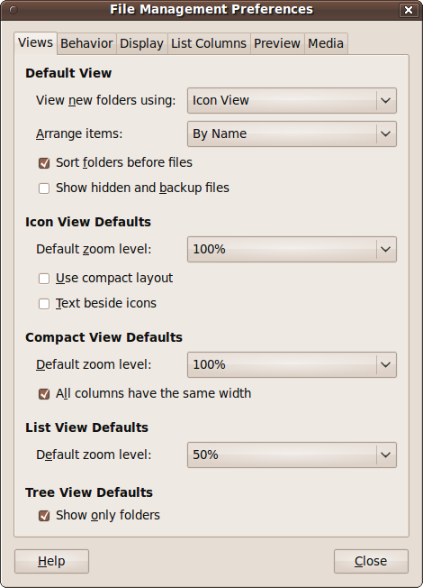 The File Management Preferences Views tab