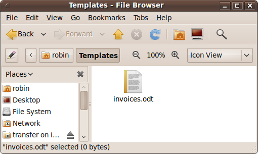 An OpenOffice.org template file in the Templates folder