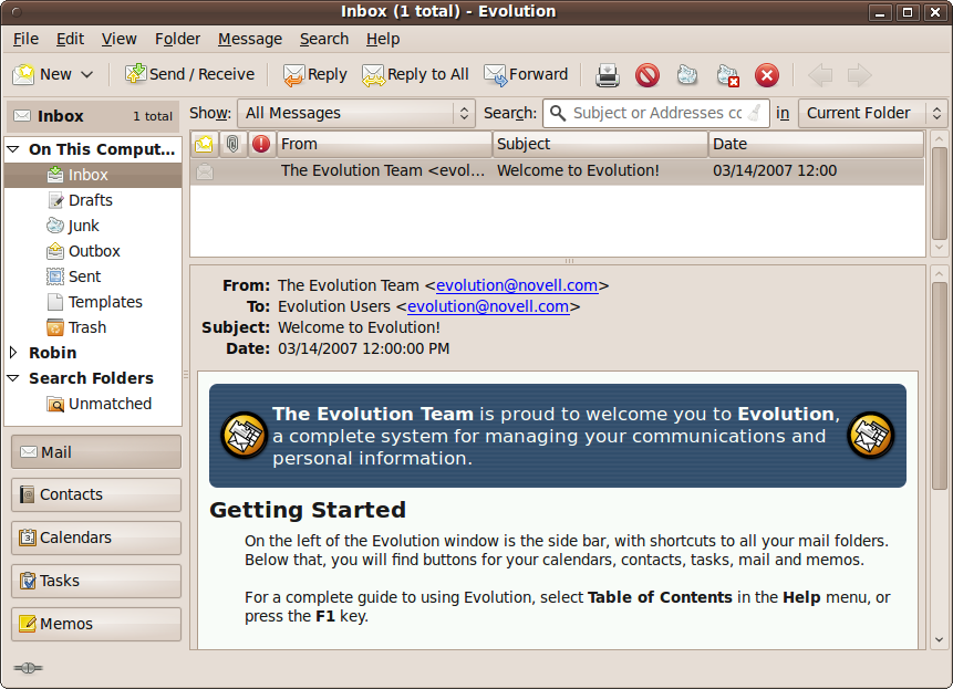 The Evolution Mail application