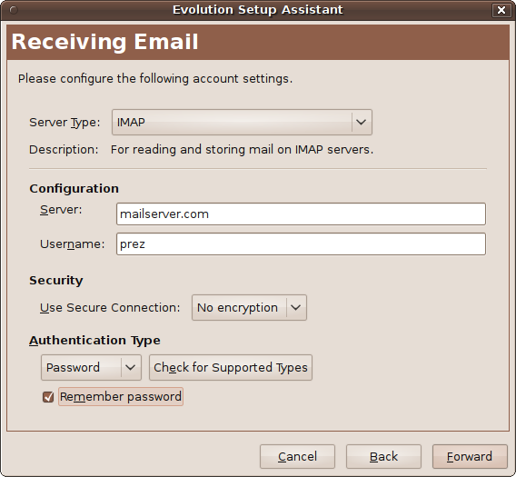 Configuring the receiving of email