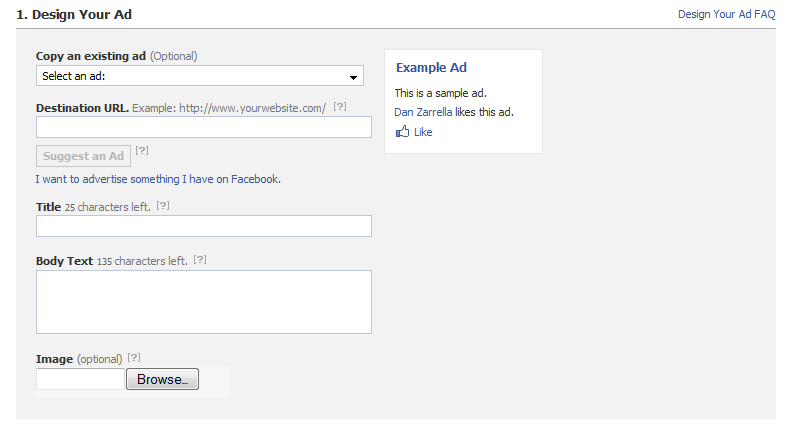 Use this form to create your Facebook ad.