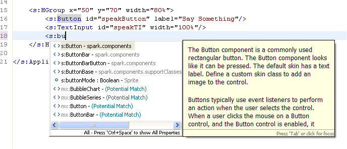 Flash Builder’s code completion utility