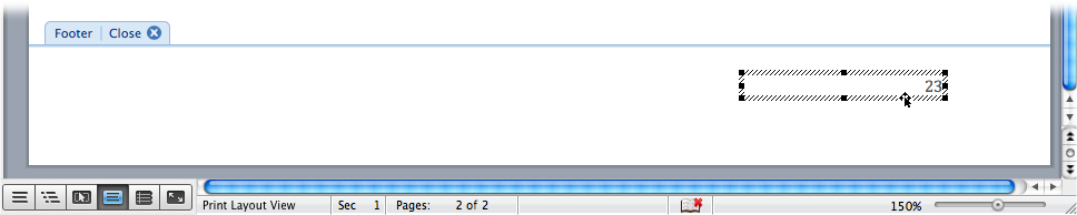 When you see the box that holds your page number, you can click to select and then press Delete to remove the page number. To go back to your document, click the Close button or double-click the page outside the footer area.