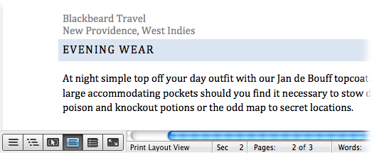 In the status bar, the message “Sec 2” tells you that the insertion point is in section 2 of your document. Keep in mind, the page you’re viewing and the page with the insertion point can be two different places.