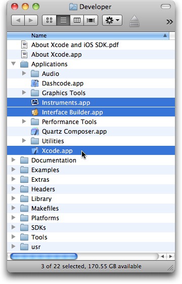 Three primary applications of the iOS SDK (version 3.2.5 shown)