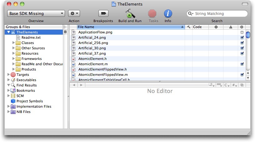 TheElements project window in Xcode