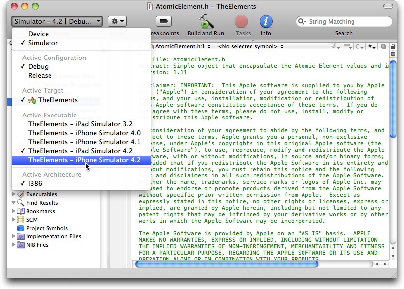 Instruct Xcode to build for the simulator running iOS 4.2