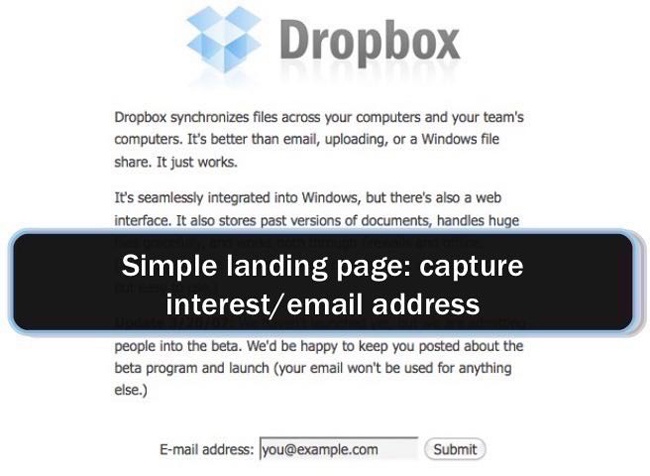 Dropbox’s original landing page.