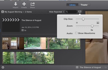 Click the filmstrip icon in the top-right corner of the Event browser to adjust the size of your clips.