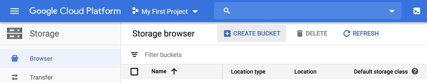 GCP console storage browser.