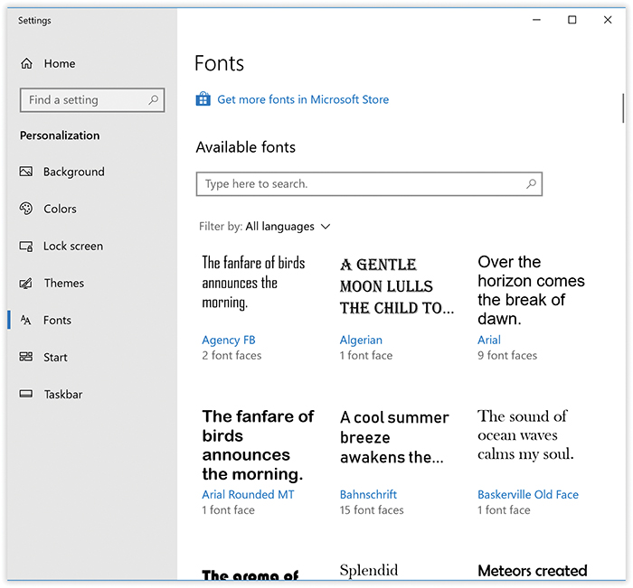 At last, Windows has a spot where you can look over samples of all your installed fonts.