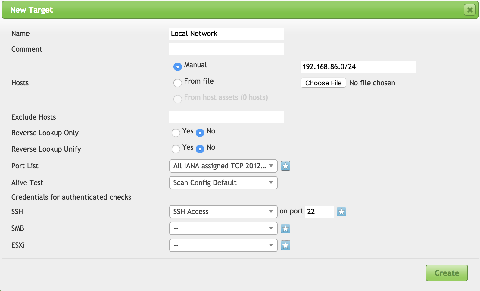 Selecting Target in OpenVAS