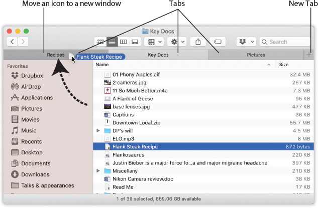 Finder tabs are just like tabs in a browser. They let you view multiple folders or disks in a single window.