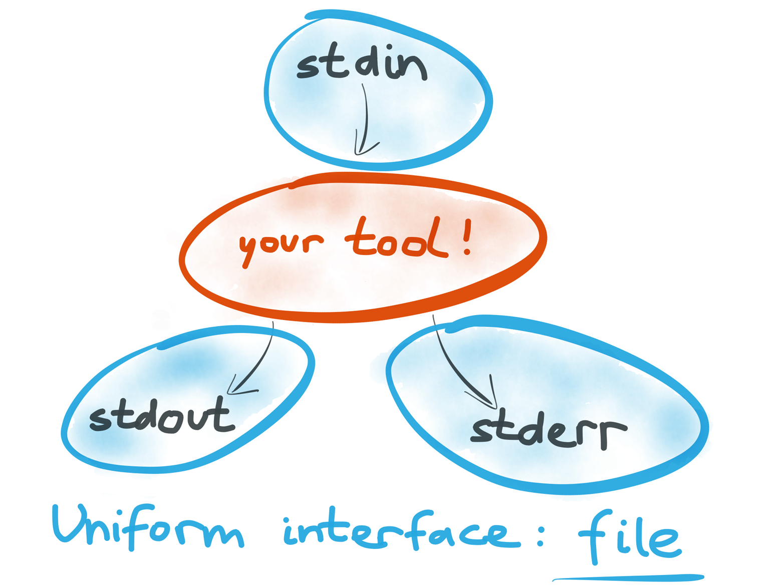 On Unix, stdin, stdout, and stderr are all the same kind of thing: a file descriptor (i.e,. a stream of bytes). This makes them compatible.