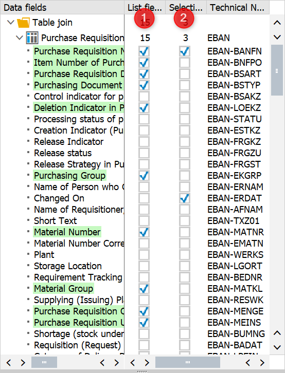 Quick View selection and list options