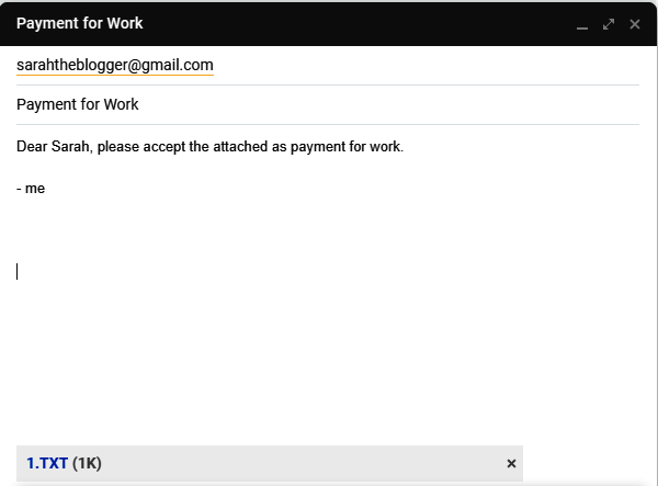 Email to Sarah with a blank file as compensation
