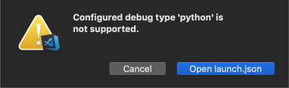 Error message  debug type not supported.