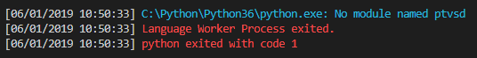 Error in the Visual Studio Code terminal window.