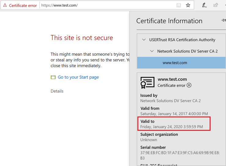 An unverified HTTPS connection